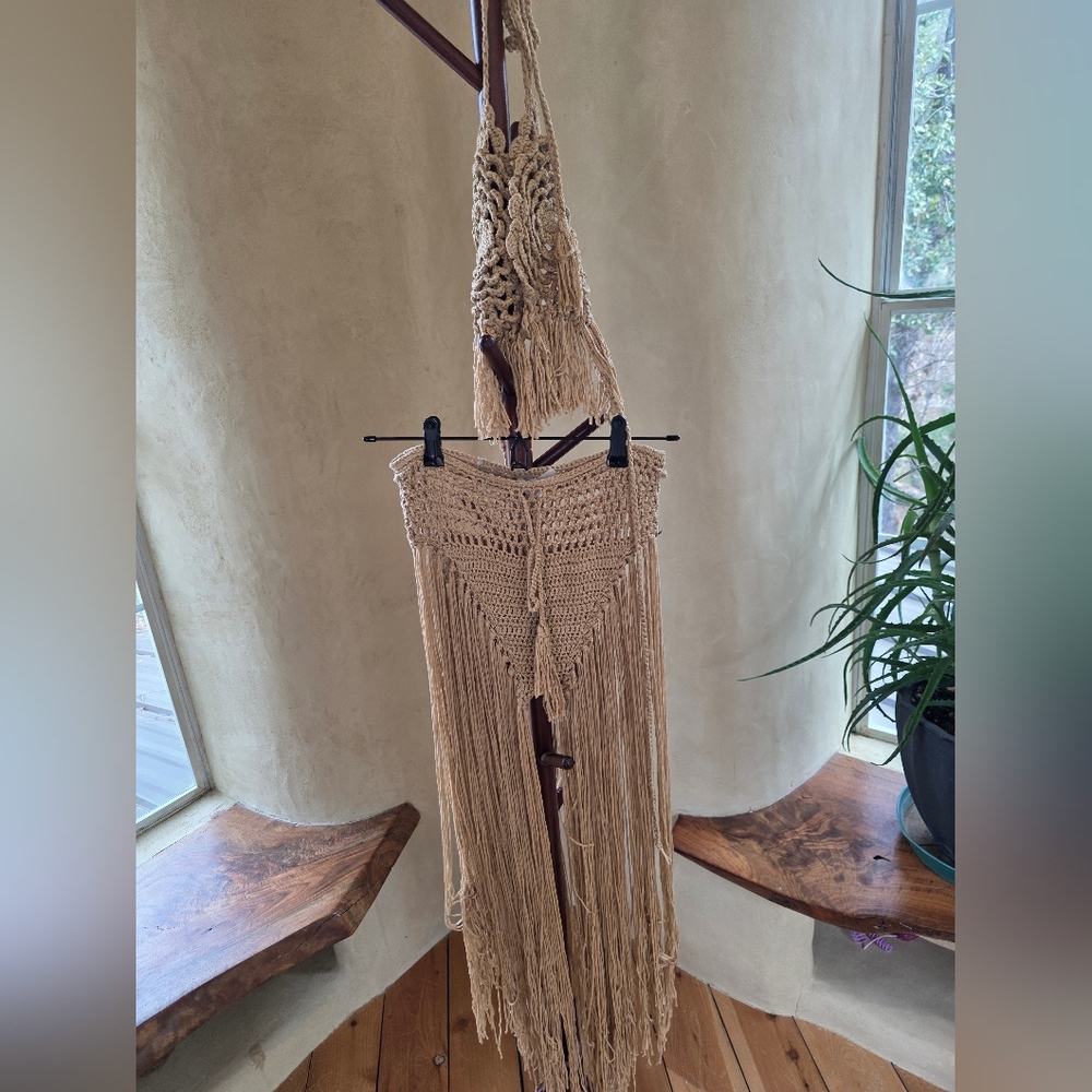 Elegant Woven Bralet With Matching Pants in Tan